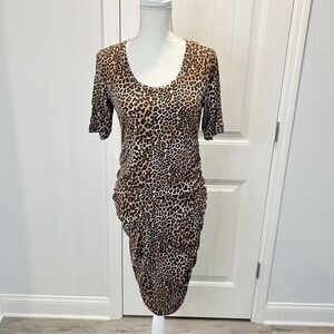 Motherhood Leopard Print Maternity Dress Ruched Sides Stretchy Soft Size Medium